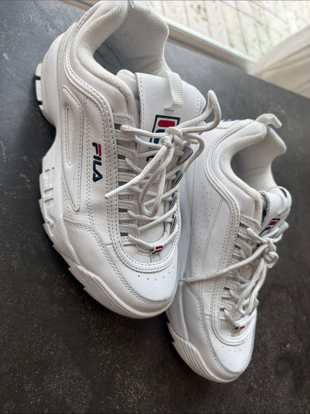 Fila Men's White Sneakers with Navy & Red Logo